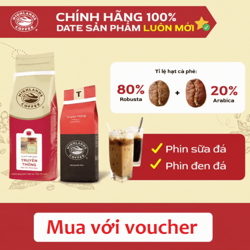 Combo ca phe rang xay truyen thong Highlands coffee 1kg va goi 200g 1